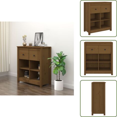 The Living Store Credenza Marrone 70x35x80 cm in Legno Massello di Pino - Credenza marrone