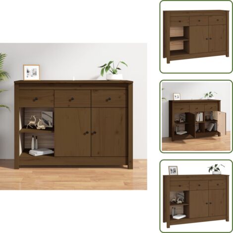The Living Store Credenza Marrone Ambrato 100x35x74 cm in Legno Massello di Pino - Credenza marrone ambra