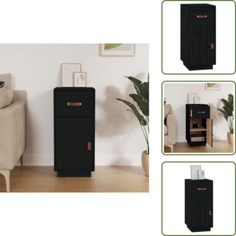 The Living Store Credenza Nera 34x40x75 cm in Legno Massello di Pino - Credenza nera