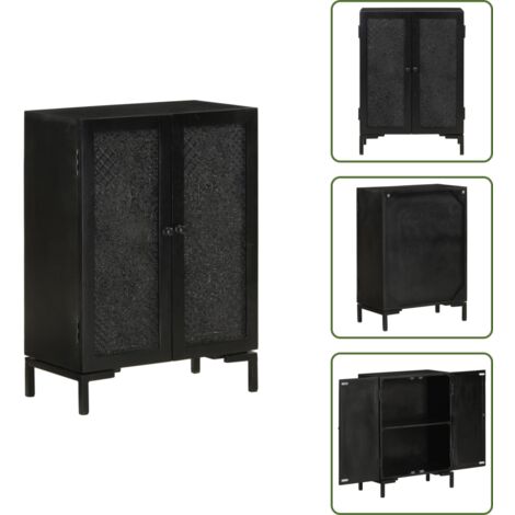 The Living Store Credenza Nera 55x30x77 cm in Legno Massello di Mango e Ferro - Credenza industriale