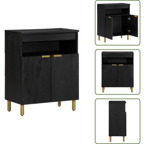 The Living Store Credenza Nera 60x33x75 cm in Legno Multistrato - Credenza nera