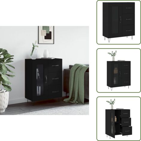 The Living Store Credenza Nera 69,5x34x90 cm in Legno Multistrato - Credenza nera