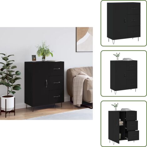 The Living Store Credenza Nera 69,5x34x90 cm in Legno Multistrato - Credenza nera