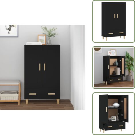 The Living Store Credenza Nera 70x31x115 cm in Legno Multistrato - Credenza nera