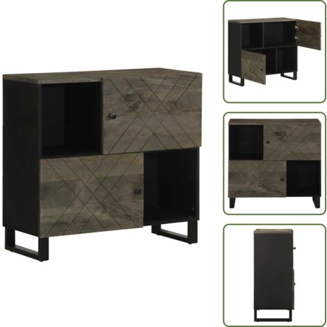 The Living Store Credenza Nera 80x33x75 cm in Legno Massello di Mango - Credenza nera