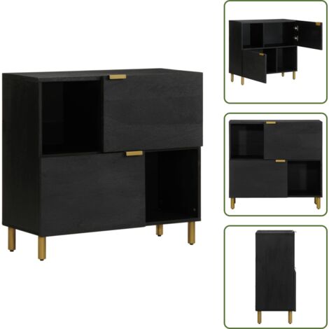 The Living Store Credenza Nera 80x33x75 cm in Legno Multistrato - Credenza nera