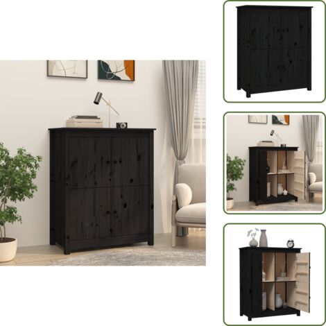 The Living Store Credenza Nera 83x41,5x100 cm in Legno Massello di Pino - Credenza nera