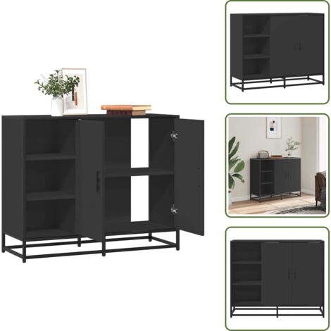The Living Store Credenza Nera 92x35x76 cm in Legno Multistrato - Credenza moderna