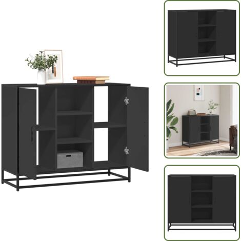 The Living Store Credenza Nera 92x35x76 cm in Legno Multistrato - Credenza moderna