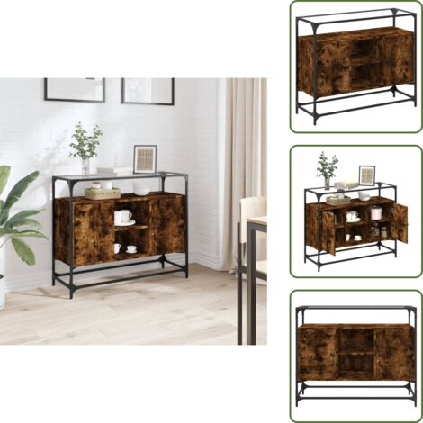 The Living Store Credenza Piano Vetro Rovere Fumo 98x35x81cm Legno Multistrato - Credenza in legno