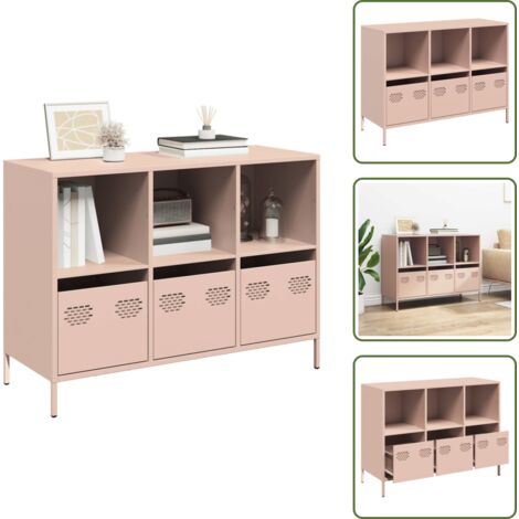The Living Store Credenza Rosa 101,5x39x73,5 cm in Acciaio Laminato a Freddo - Credenza in Acciaio