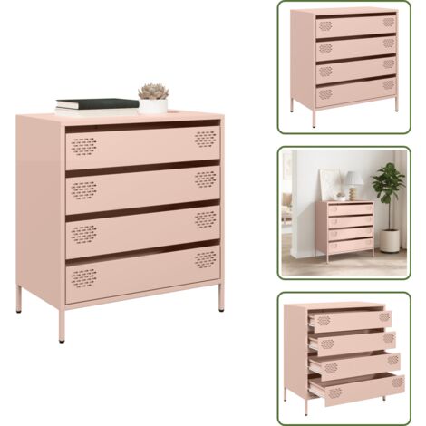 The Living Store Credenza Rosa 68x39x73,5 cm in Acciaio Laminato a Freddo - Credenza in Acciaio