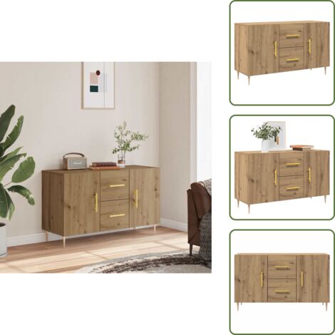The Living Store Credenza Rovere Artigianale 100x36x60 cm in Legno Multistrato - Credenza artigianale