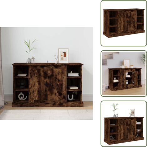 The Living Store Credenza Rovere Fumo 100x35,5x60 cm in Legno Multistrato - Credenza in legno multistrato