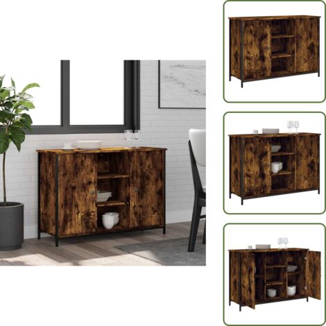 The Living Store Credenza Rovere Fumo 100x35x70 cm in Legno Multistrato - Credenza Rovere Fumo