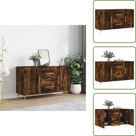 The Living Store Credenza Rovere Fumo 100x36x60 cm in Legno Multistrato - Credenza moderna