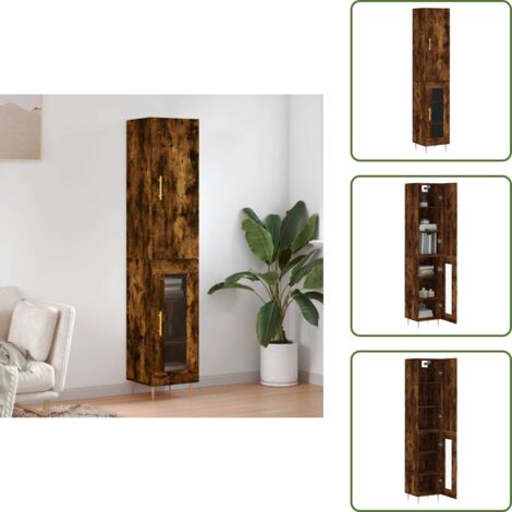 The Living Store Credenza Rovere Fumo 34,5x34x180 cm in Legno Multistrato - Credenza in legno multistrato