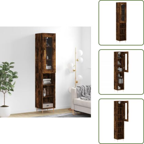 The Living Store Credenza Rovere Fumo 34,5x34x180 cm in Legno Multistrato - Credenza in legno multistrato