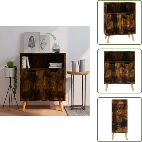 The Living Store Credenza Rovere Fumo 60x30x72 cm in Legno Multistrato - Credenza rovere fumo