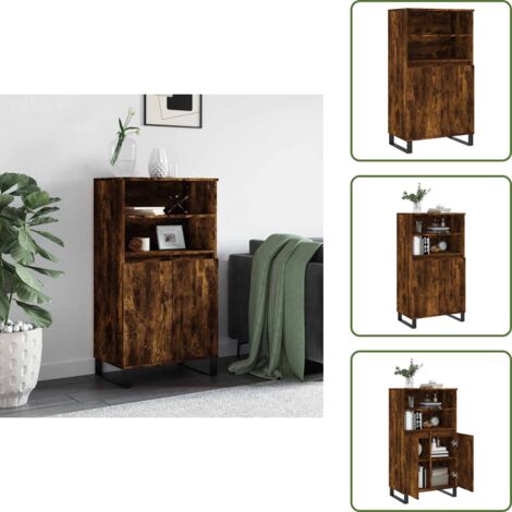 The Living Store Credenza Rovere Fumo 60x36x110 cm in Legno Multistrato - Credenza industriale