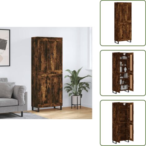 The Living Store Credenza Rovere Fumo  69,5x34x180 cm in Legno Multistrato - Credenza in legno multistrato