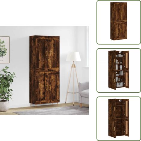 The Living Store Credenza Rovere Fumo  69,5x34x180 cm in Legno Multistrato - Credenza in legno multistrato