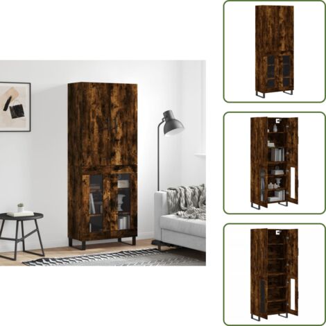 The Living Store Credenza Rovere Fumo  69,5x34x180 cm in Legno Multistrato - Credenza in vetro
