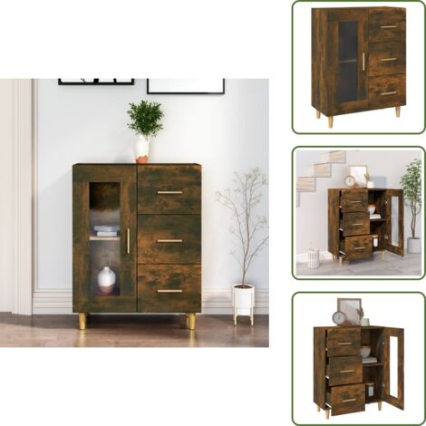 The Living Store Credenza Rovere Fumo 69,5x34x90 cm in Legno Multistrato - Credenza in legno multistrato