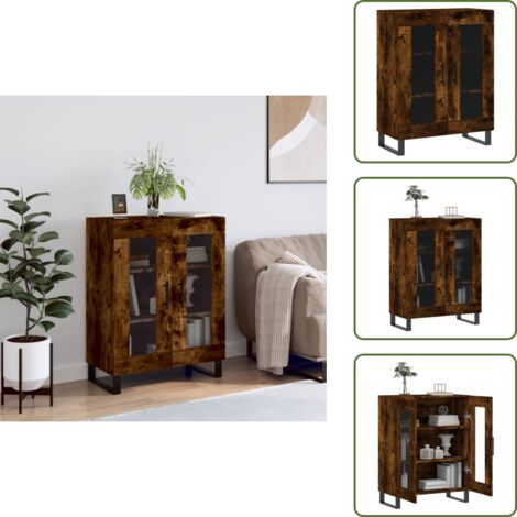 The Living Store Credenza Rovere Fumo 69,5x34x90 cm in Legno Multistrato - Credenza in vetro