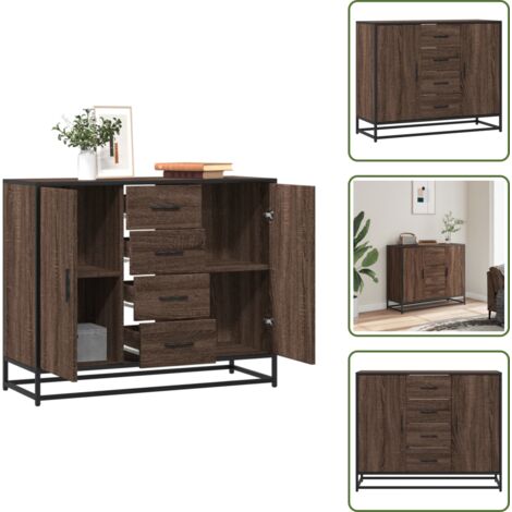 The Living Store Credenza Rovere Marrone 92x35x76 cm in Legno Multistrato - Credenza marrone