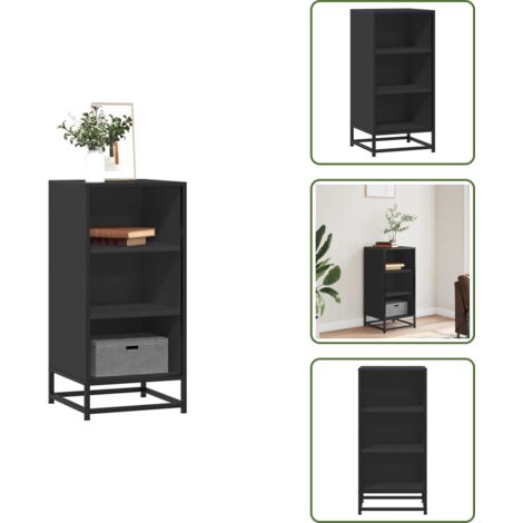 The Living Store Credenza Rovere Nera 35,5x35x76 cm in Truciolato e Metallo - Credenza nera