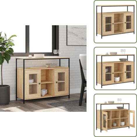 The Living Store Credenza Rovere Sonoma 100x35x80 cm in Legno Multistrato - Credenza in legno multistrato