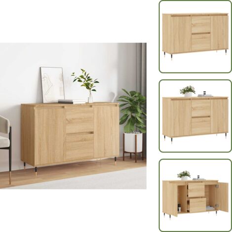 The Living Store Credenza Rovere Sonoma 101,5x35x70 cm in Legno Multistrato - Credenza in legno multistrato