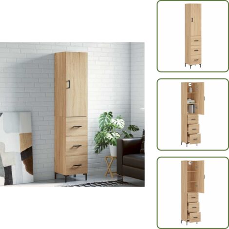 The Living Store Credenza Rovere Sonoma 34,5x34x180 cm in Legno Multistrato - Credenza in legno