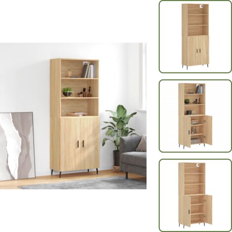 The Living Store Credenza Rovere Sonoma 69,5x34x180 cm in Legno Multistrato - Credenza in legno