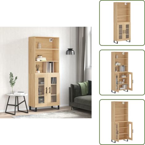 The Living Store Credenza Rovere Sonoma 69,5x34x180 cm in Legno Multistrato - Credenza in legno