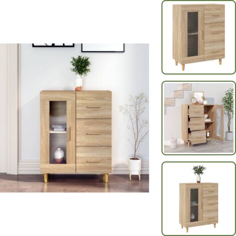The Living Store Credenza Rovere Sonoma 69,5x34x90 cm in Legno Multistrato - Credenza in legno multistrato