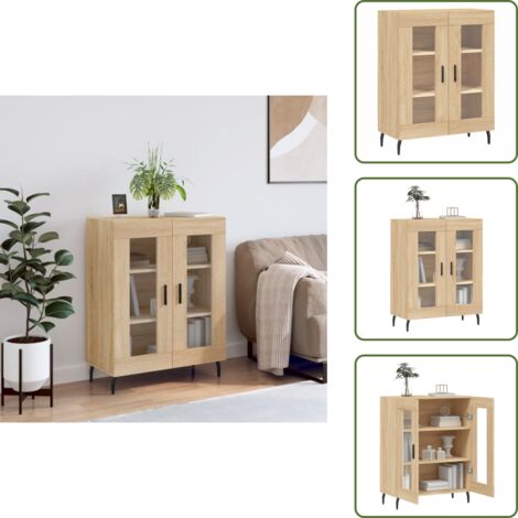 The Living Store Credenza Rovere Sonoma 69,5x34x90 cm in Legno Multistrato - Credenza in vetro