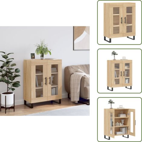 The Living Store Credenza Rovere Sonoma 69,5x34x90 cm in Legno Multistrato - Credenza in vetro