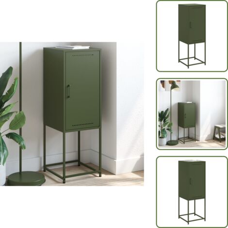 The Living Store Credenza Verde Oliva 36x39x107 cm in Acciaio - Credenza verde oliva