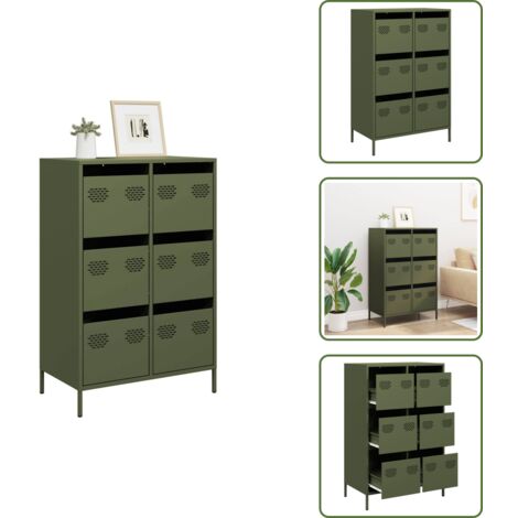 The Living Store Credenza Verde Oliva 68x39x101,5 cm in Acciaio - Credenza verde oliva