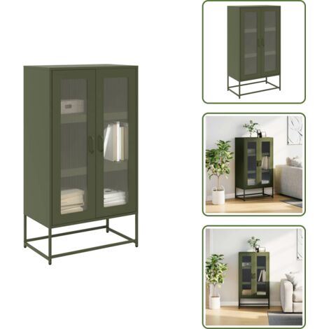 The Living Store Credenza Verde Oliva 68x39x123 cm in Acciaio - Credenza in acciaio