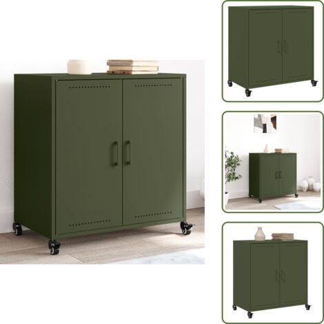 The Living Store Credenza Verde Oliva 68x39x72 cm in Acciaio - Credenza verde oliva