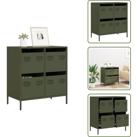 The Living Store Credenza Verde Oliva 68x39x73,5 cm in Acciaio Laminato a Freddo - Credenza in acciaio laminato