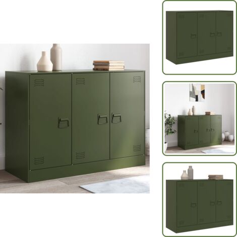 The Living Store Credenza Verde Oliva 99x39x73 cm in Acciaio - Credenza verde oliva