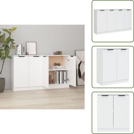 The Living Store Credenze 2 pz Bianche 60x30x70 cm in Legno Multistrato - Credenze bianche