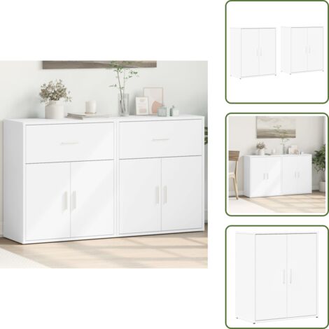The Living Store Credenze 2 pz Bianche 60x31x70 cm in Legno Multistrato - Credenze moderne