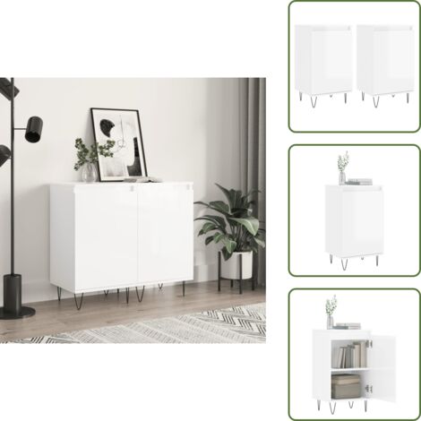 The Living Store Credenze 2 pz Bianco Lucido 40x35x70 cm in Legno Multistrato - Credenze moderne