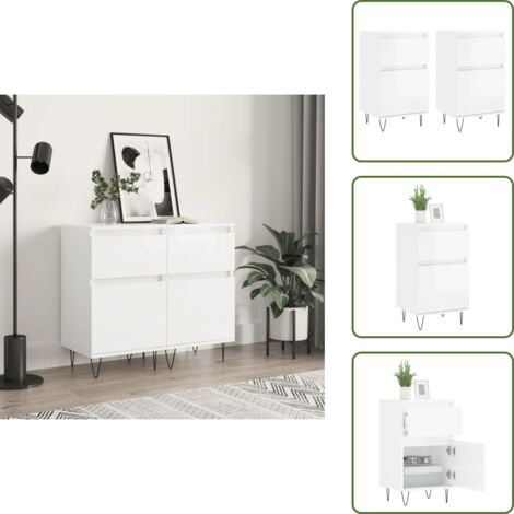 The Living Store Credenze 2 pz Bianco Lucido 40x35x70 cm in Legno Multistrato - Credenze moderne