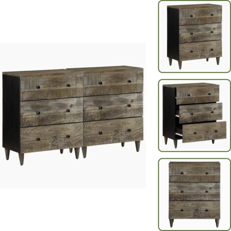 The Living Store Credenze 2 pz Grigio Chiaro 60x33,5x75 cm Legno Massello Mango - Credenze mango